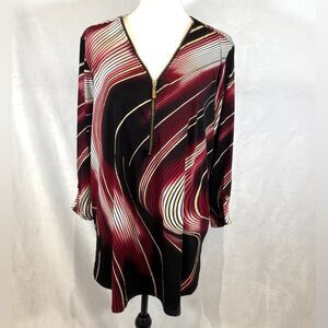 JM Collection red burgundy gold and white abstract print top size 3X